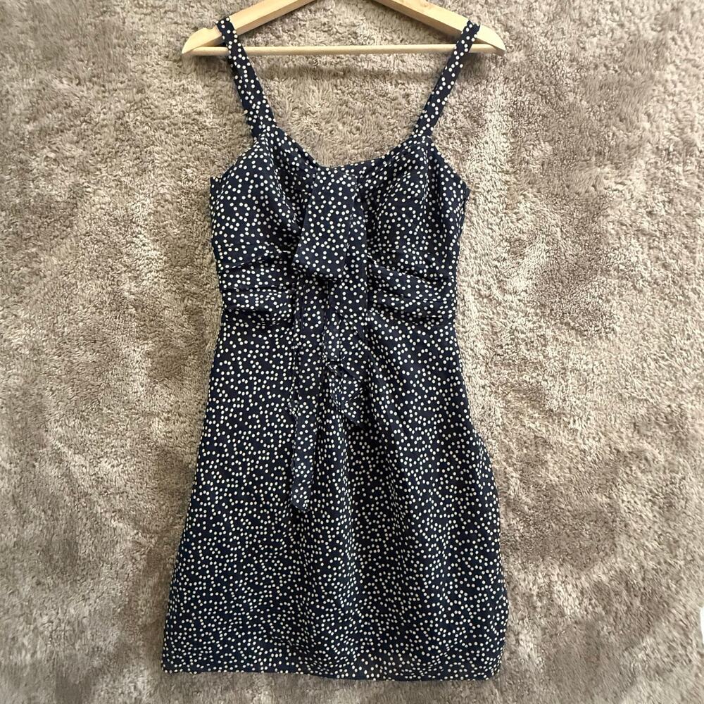 J Crew Silk Wool Dress Navy Blue Polka Dot Sleeveless 2 XS